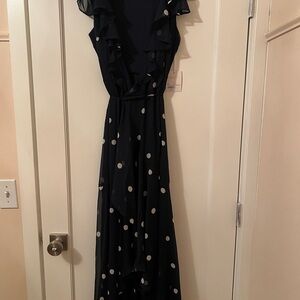 LC Lauren Conrad Navy Polka Dot Midi Dress